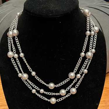 Vintage Roman (RMN) Silver Tone Three Strand Neck… - image 1