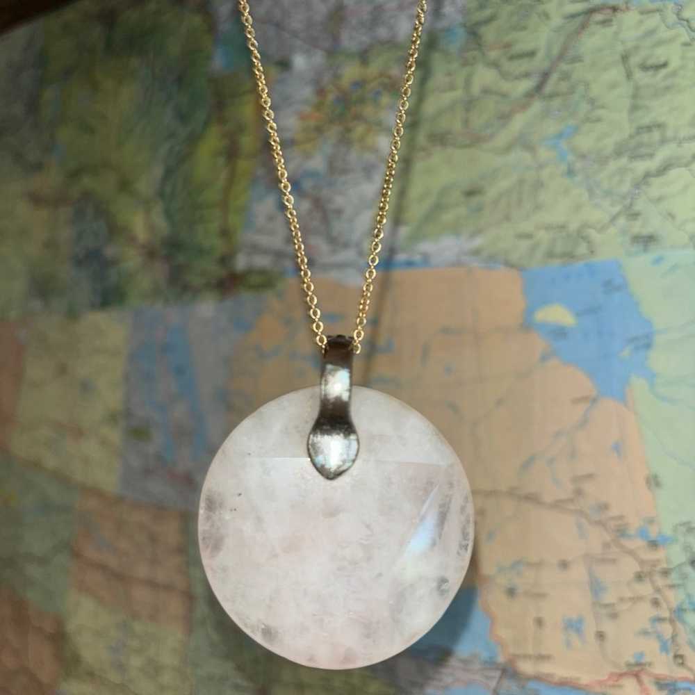 Large Round Rose Quartz Pendant on Madewell Chain - image 2