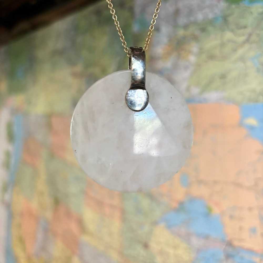 Large Round Rose Quartz Pendant on Madewell Chain - image 3