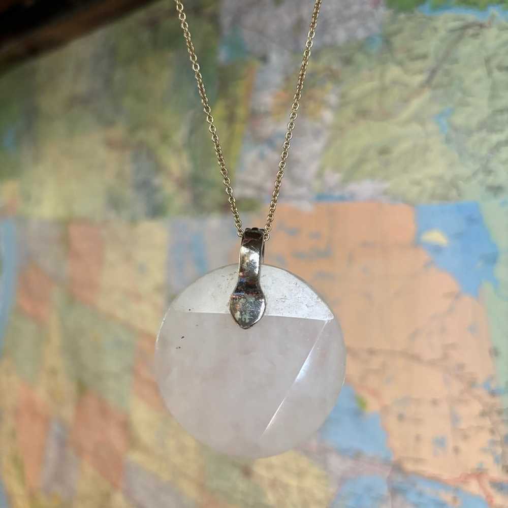 Large Round Rose Quartz Pendant on Madewell Chain - image 4