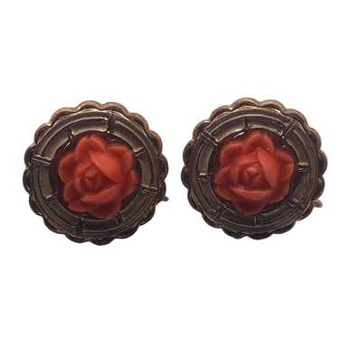 Vintage Faux Coral Carved Celluliod Rose Flower Sc