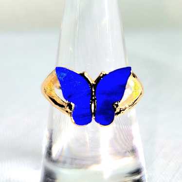 Vintage Gold Blue Butterfly Ring Size 7 Women's J… - image 1