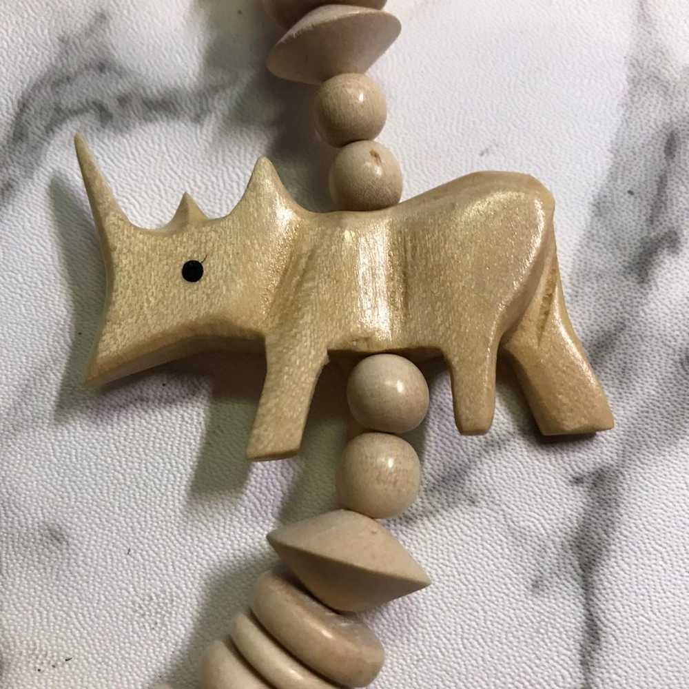 Carved Rhino Round Wooden Beads Necklace - image 3