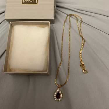 Vintage Avon teardrop ruby and rhinestone Necklace - image 1