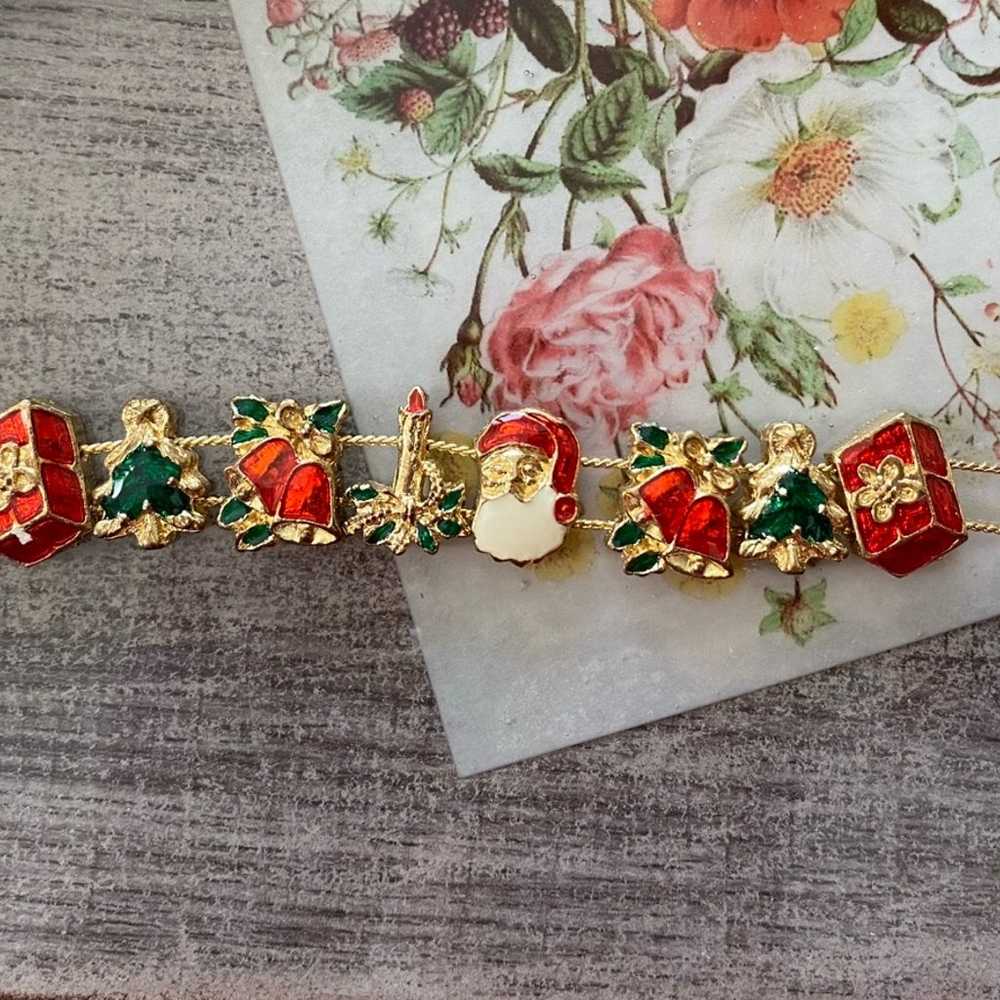 Vintage Christmas Slide Charm Bracelet Gold Tone … - image 1