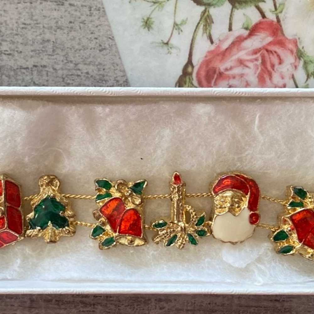 Vintage Christmas Slide Charm Bracelet Gold Tone … - image 2