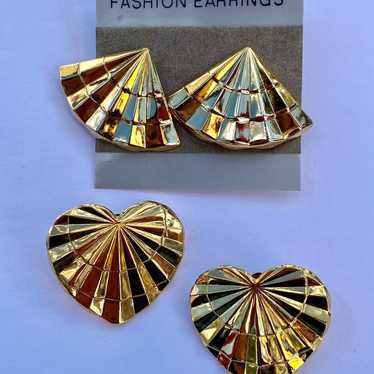 Vintage Gold Toned Fashion Earring Set - image 1