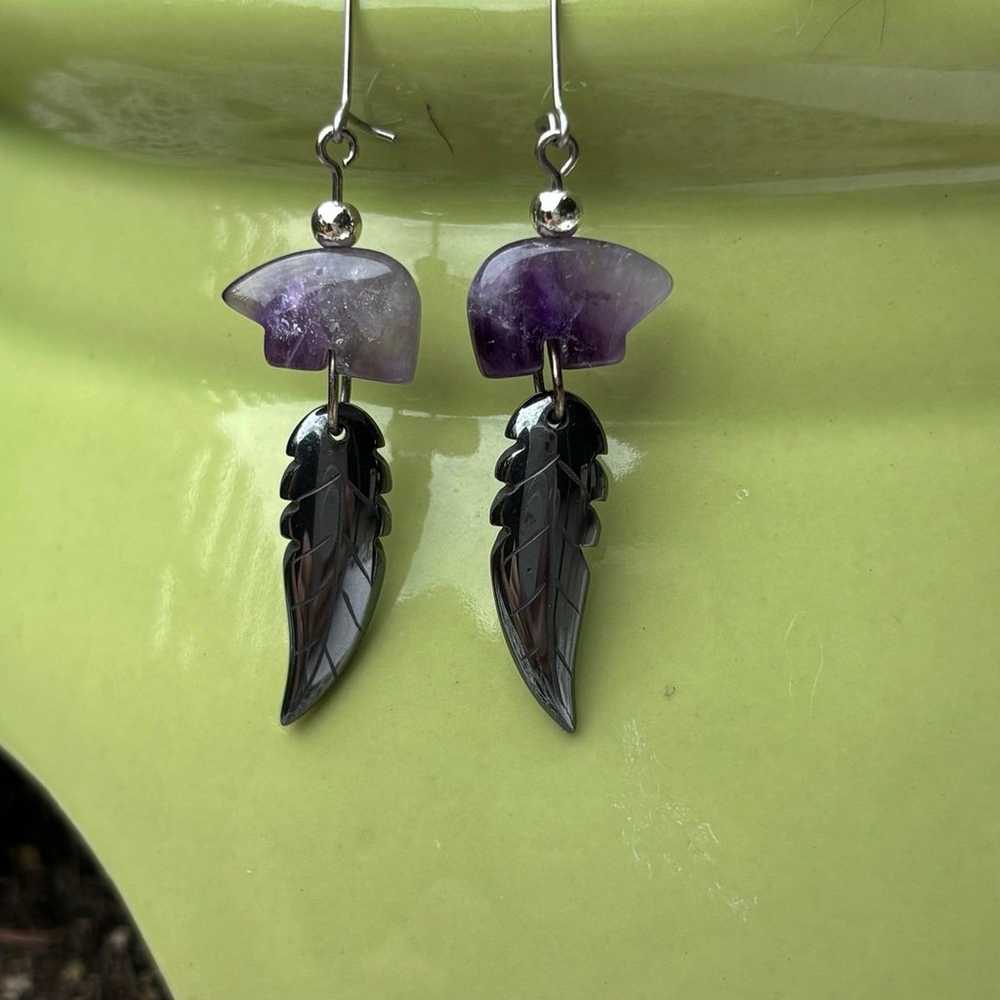 Amethyst natural gemstone earrings with hematite … - image 1