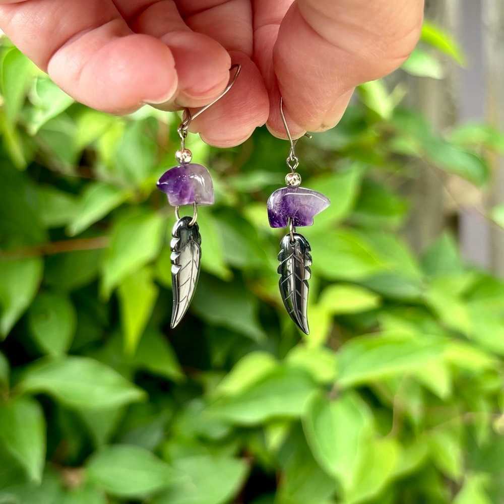 Amethyst natural gemstone earrings with hematite … - image 2