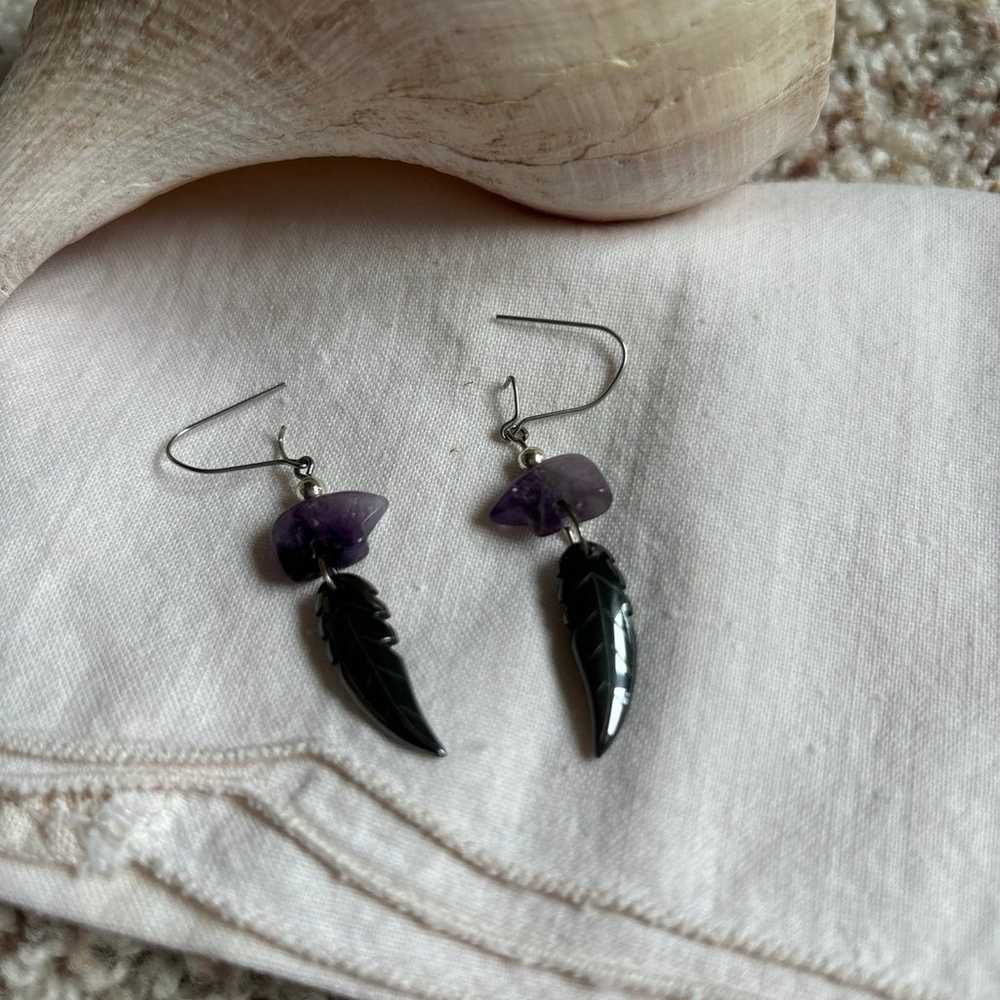 Amethyst natural gemstone earrings with hematite … - image 3