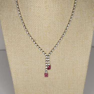 Vintage Crystal & Pink Rhinestone Costume Necklace - image 1