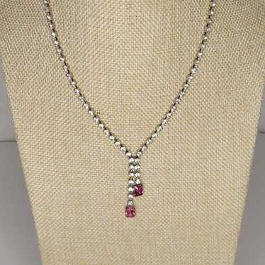 Vintage Crystal & Pink Rhinestone Costume Necklace - image 1