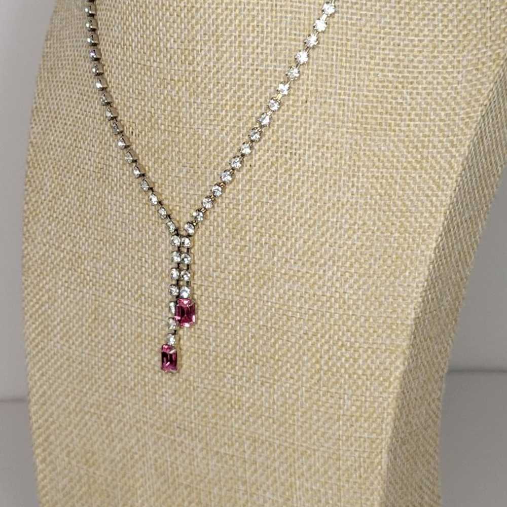 Vintage Crystal & Pink Rhinestone Costume Necklace - image 2