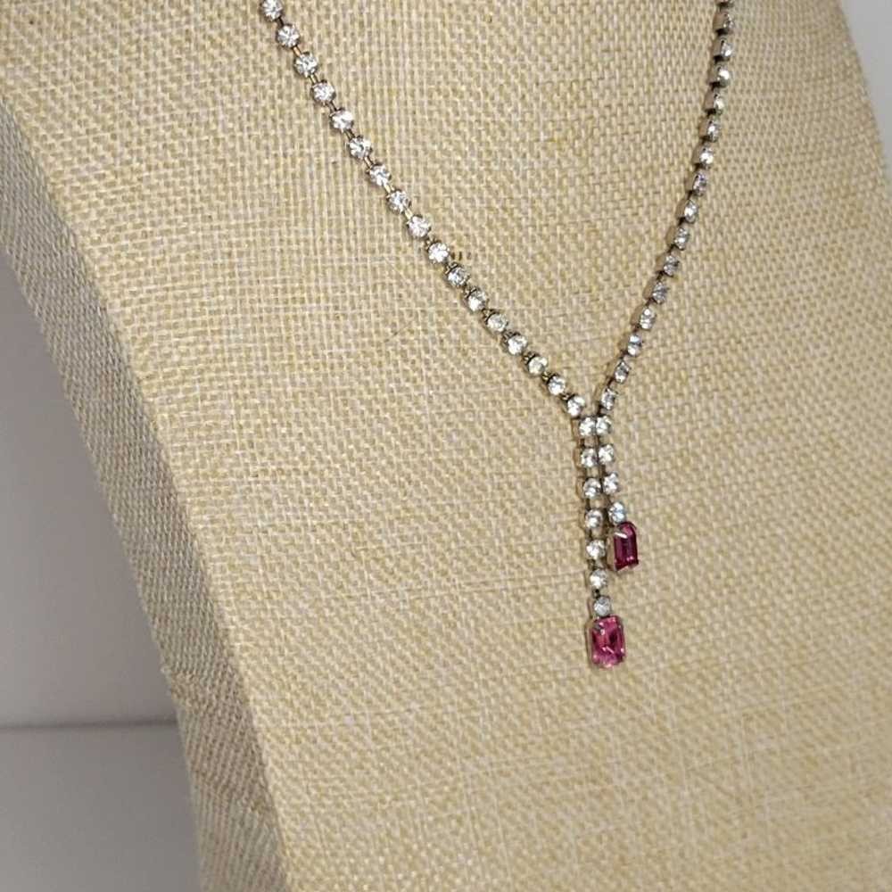 Vintage Crystal & Pink Rhinestone Costume Necklace - image 3