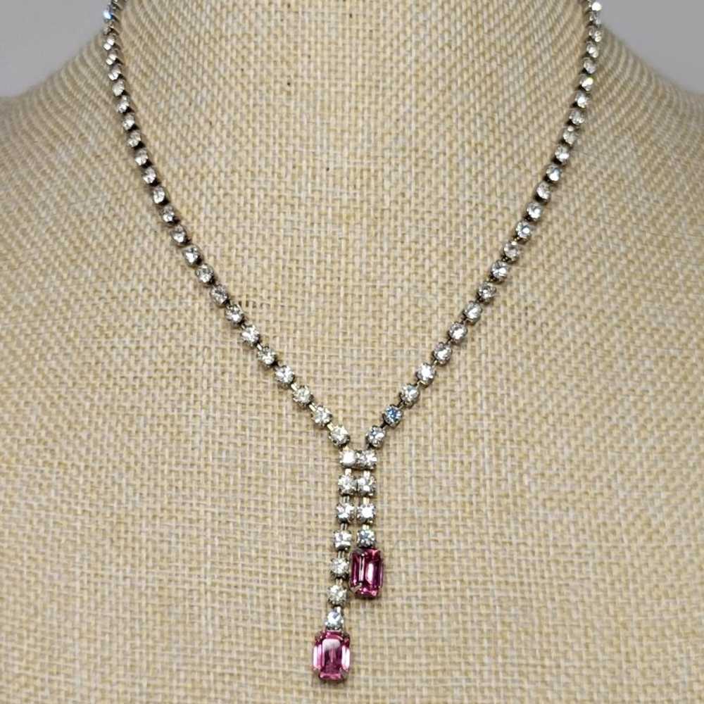 Vintage Crystal & Pink Rhinestone Costume Necklace - image 4