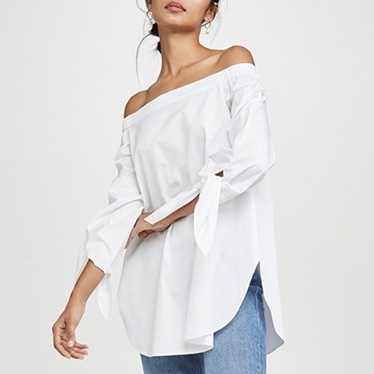 Tibi Poplin Off the Shoulder Tunic Top White Size… - image 1