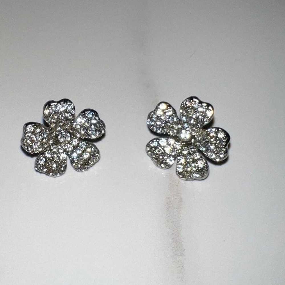 Vintage Silver tone earrings with Crystals like n… - image 1