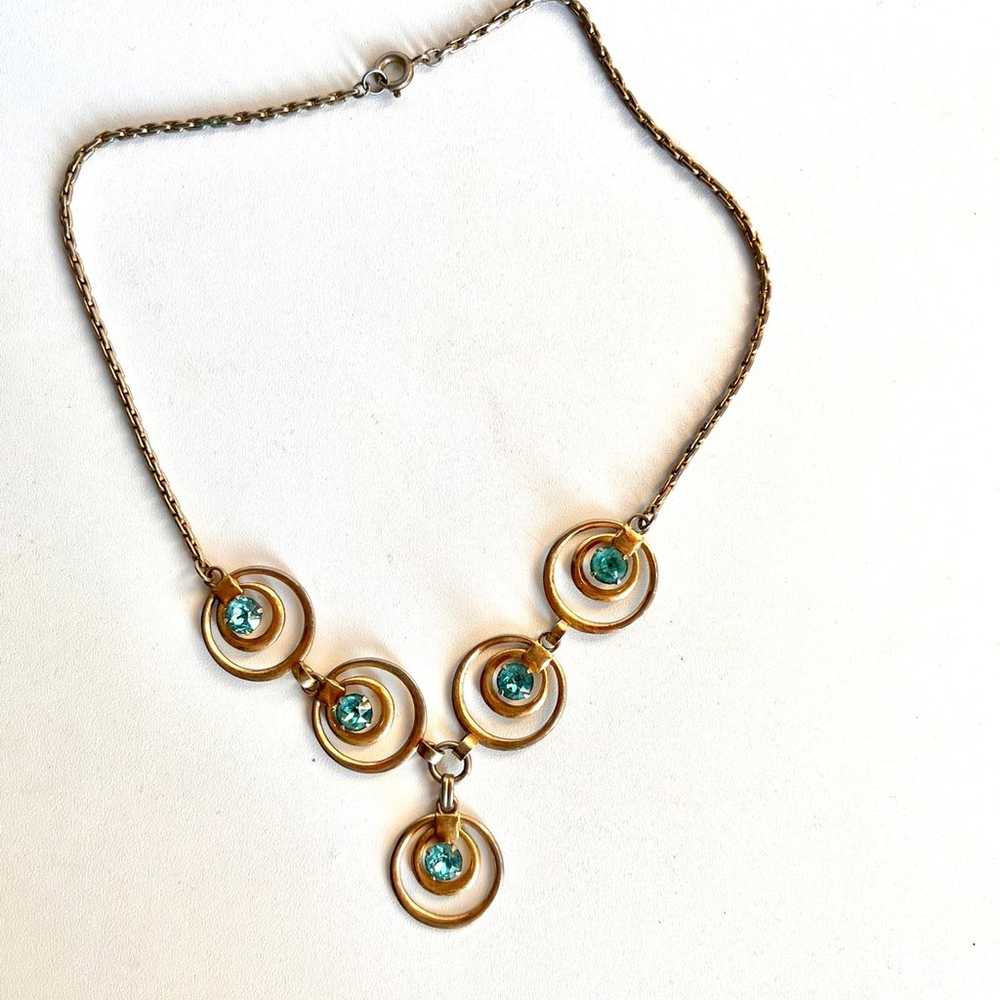 Vintage Aquamarine Blue Rhinestone 1950s necklace - image 1