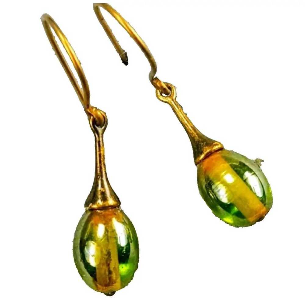 Green Irridescent Pearlized Glass Earring - image 1