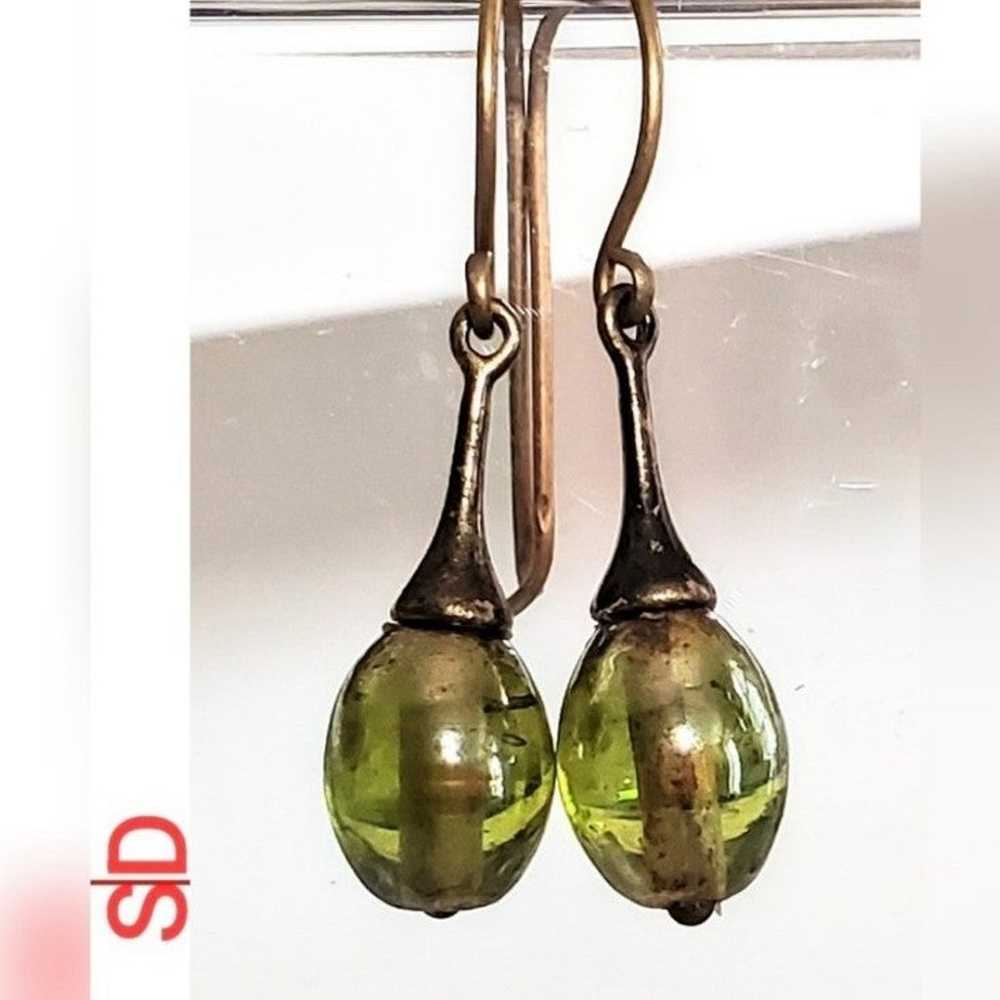 Green Irridescent Pearlized Glass Earring - image 2