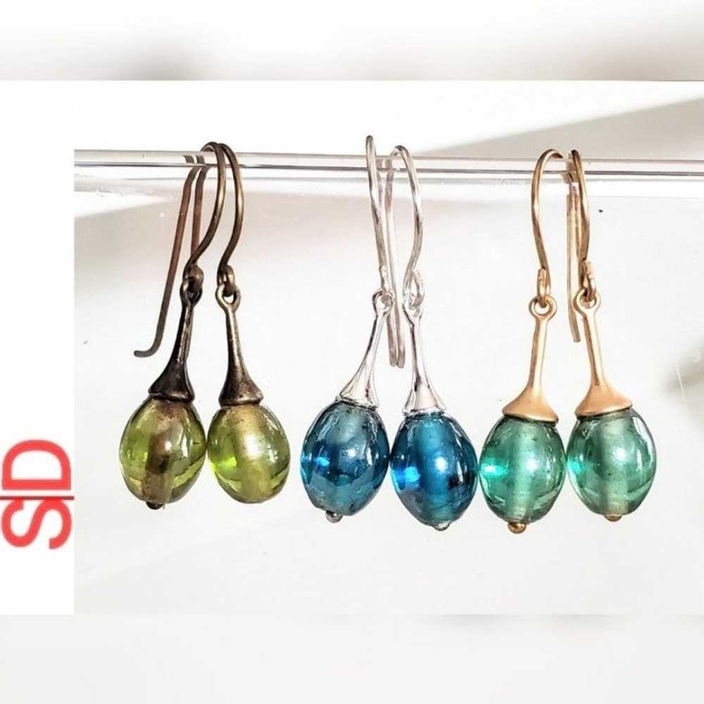 Green Irridescent Pearlized Glass Earring - image 3