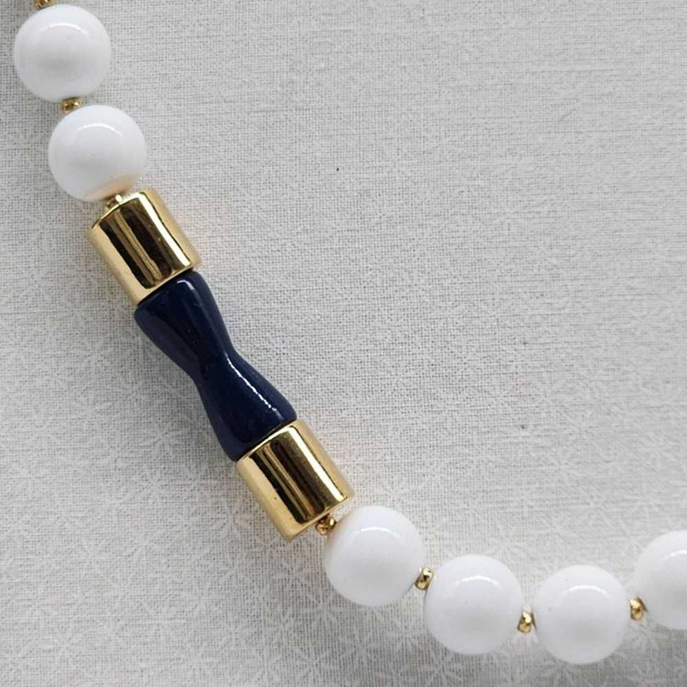 Vintage Napier Large White Blue Bead Gold Tone Sp… - image 3