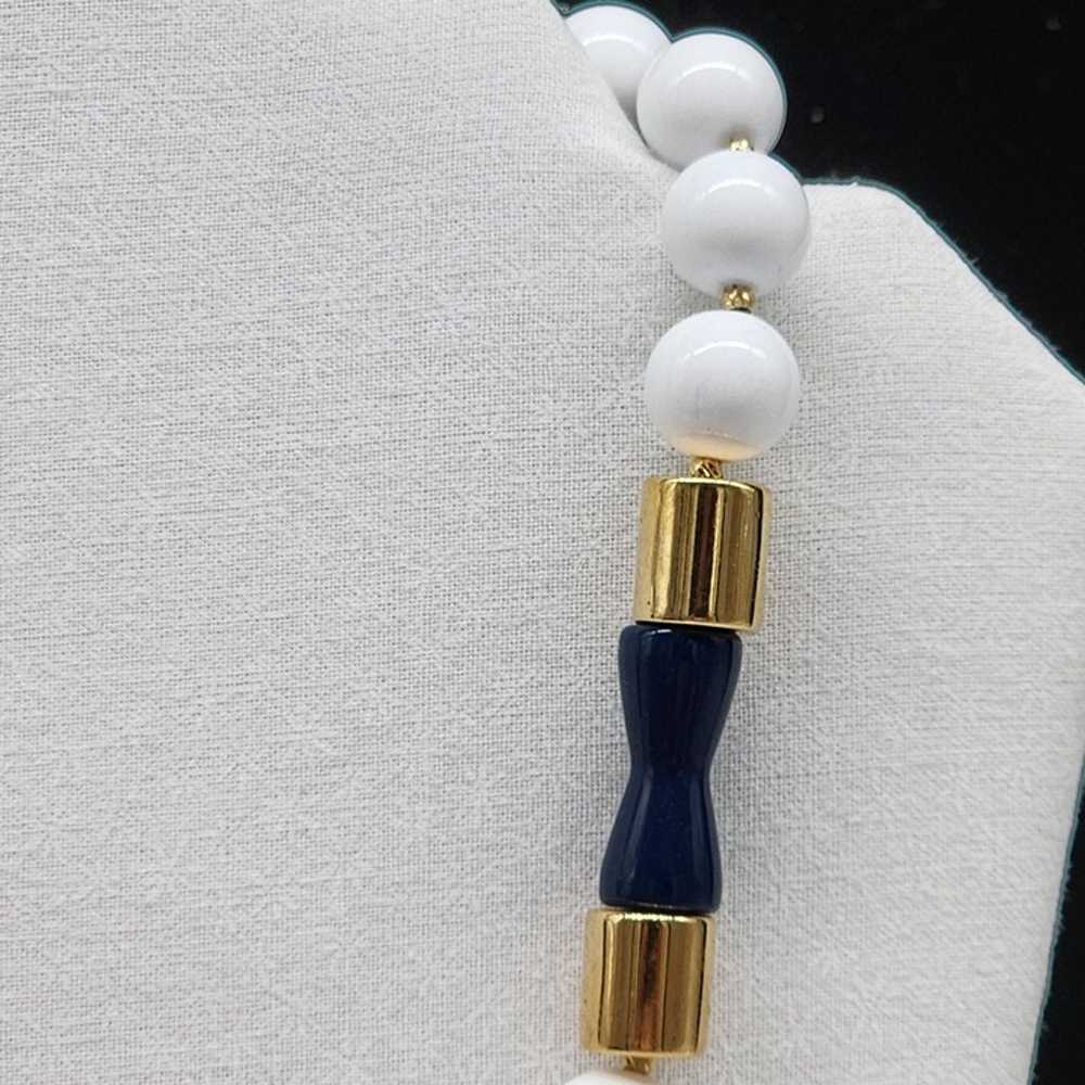 Vintage Napier Large White Blue Bead Gold Tone Sp… - image 4