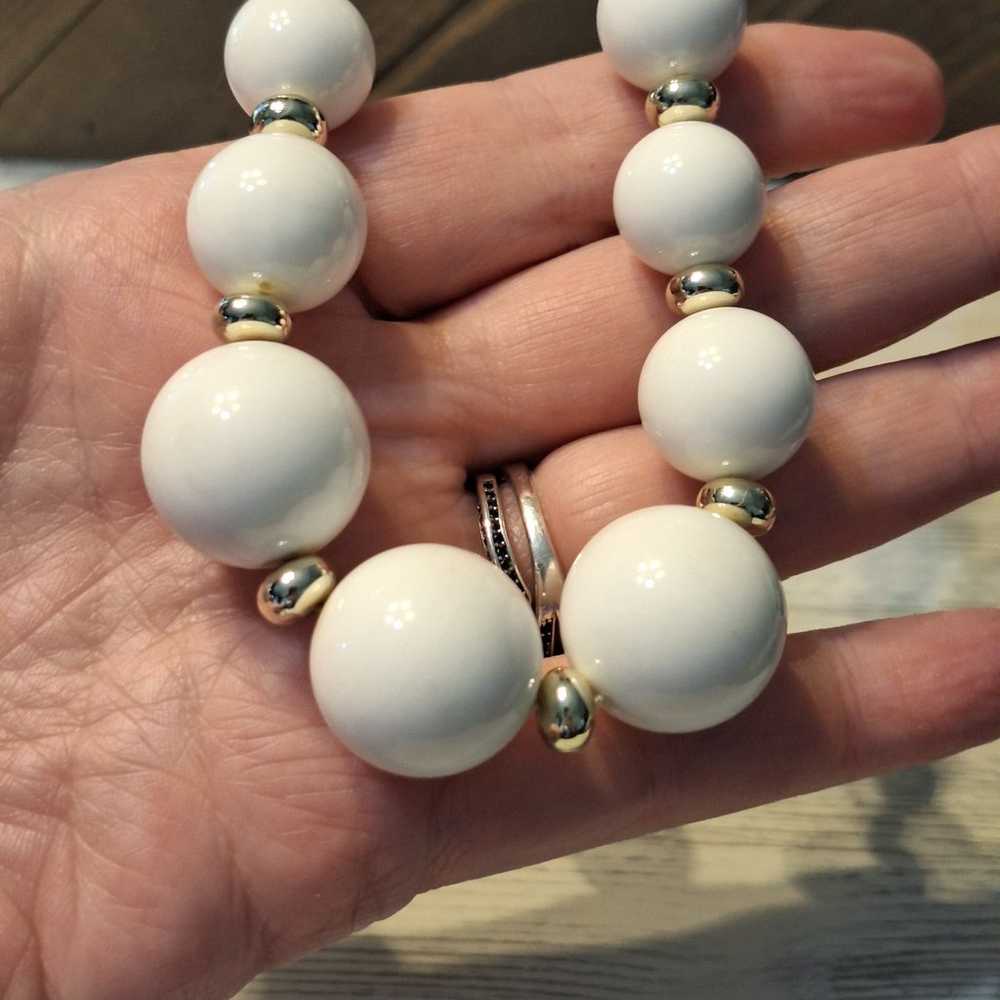 Vintage Monet  Necklace white Milk lucite and sil… - image 2