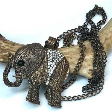 Vintage Bejeweled Elephant Brass over Copper Pend… - image 1