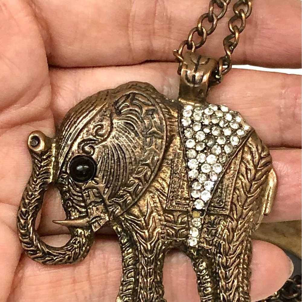 Vintage Bejeweled Elephant Brass over Copper Pend… - image 3