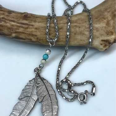 Vintage Southwestern Silvertone Feather Pendant N… - image 1