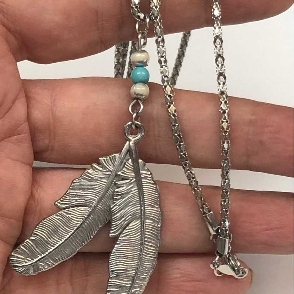 Vintage Southwestern Silvertone Feather Pendant N… - image 2