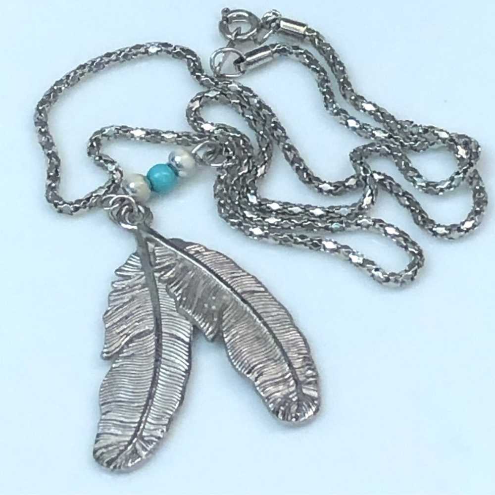 Vintage Southwestern Silvertone Feather Pendant N… - image 3