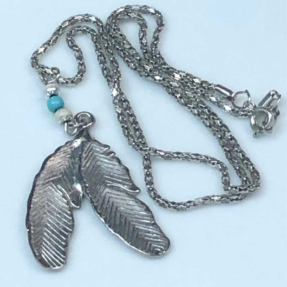 Vintage Southwestern Silvertone Feather Pendant N… - image 4