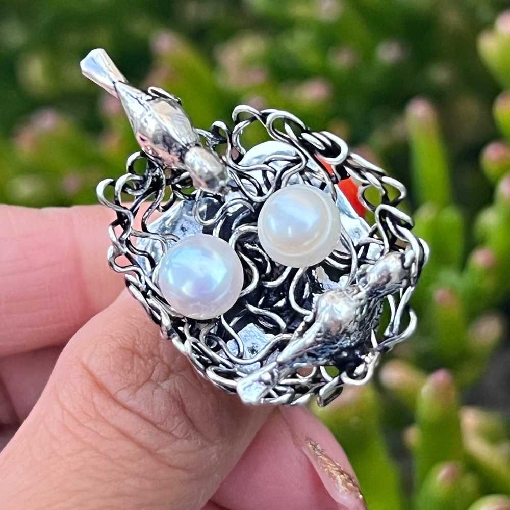 ✨Indian Made Antique 925 Silver Bird Nest HANDMAD… - image 1