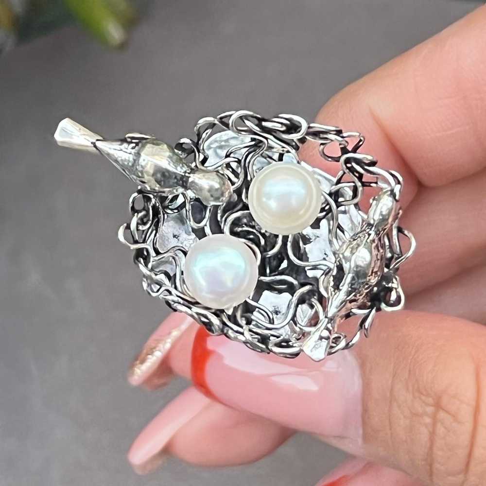 ✨Indian Made Antique 925 Silver Bird Nest HANDMAD… - image 2