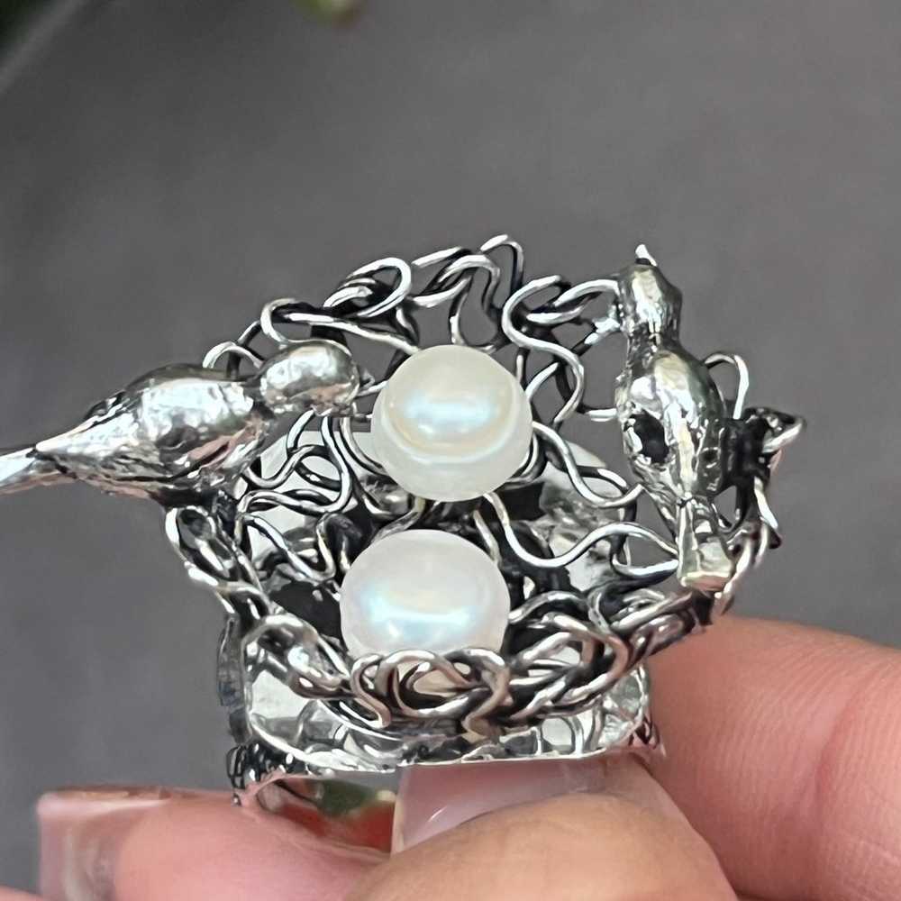 ✨Indian Made Antique 925 Silver Bird Nest HANDMAD… - image 3