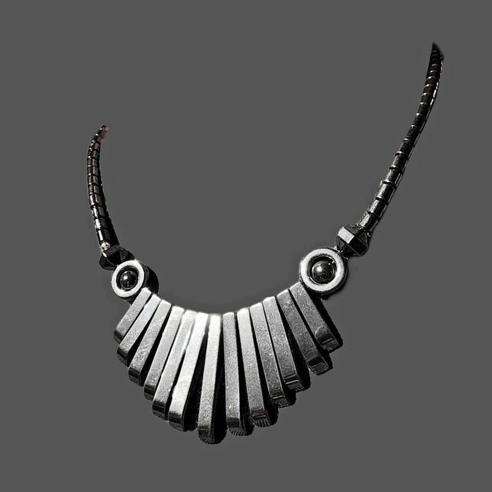 Vintage Y2K Hematite Beaded Waterfall Fan Necklace - image 1