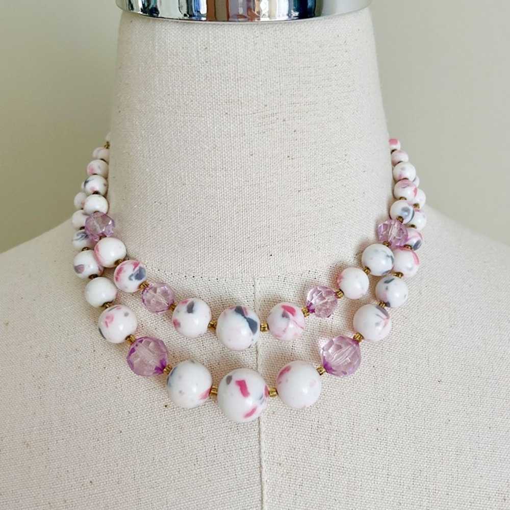 Vintage Pink Purple Beaded Necklace - image 1