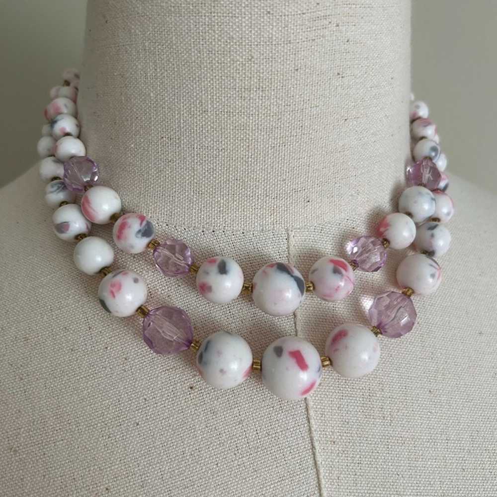 Vintage Pink Purple Beaded Necklace - image 3