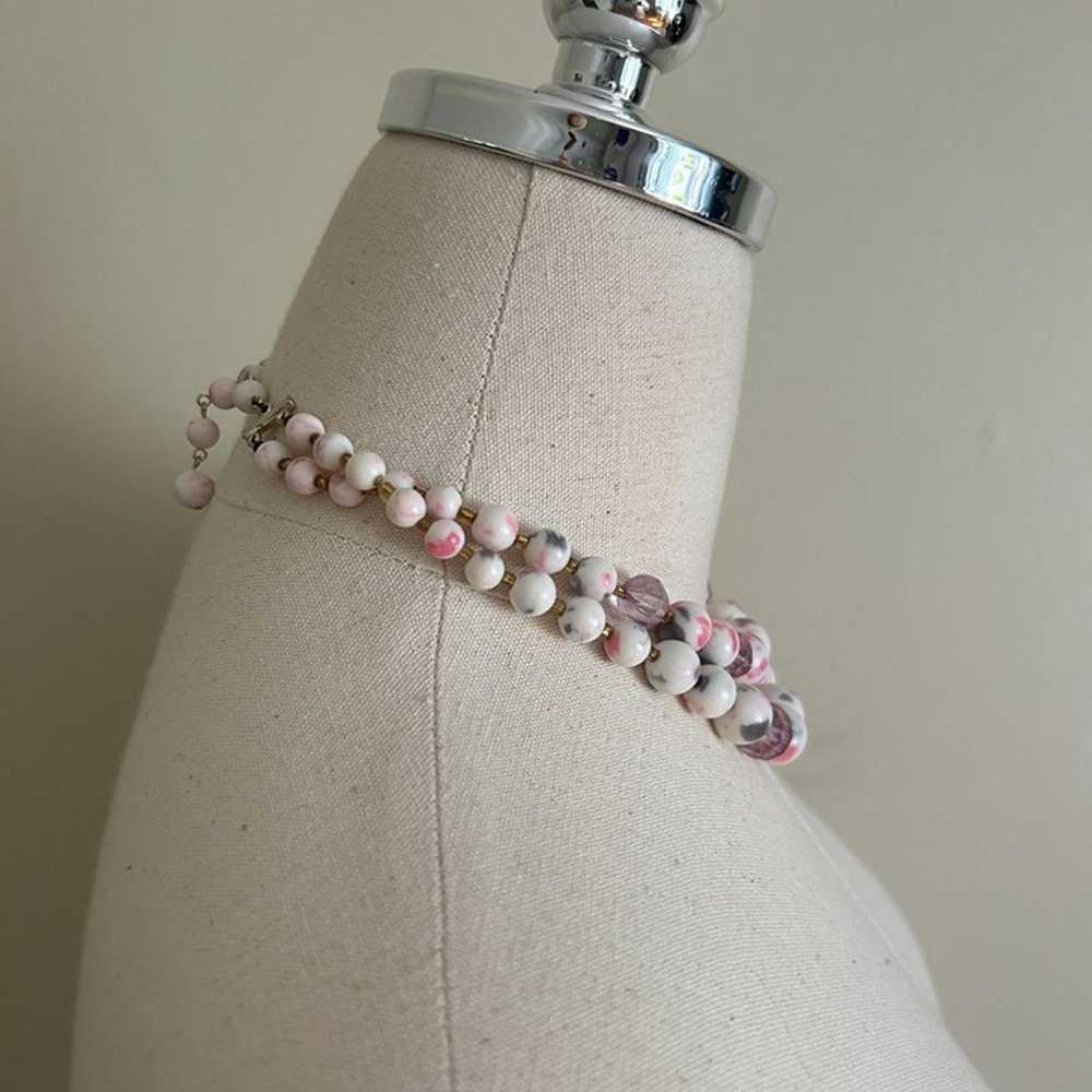 Vintage Pink Purple Beaded Necklace - image 4