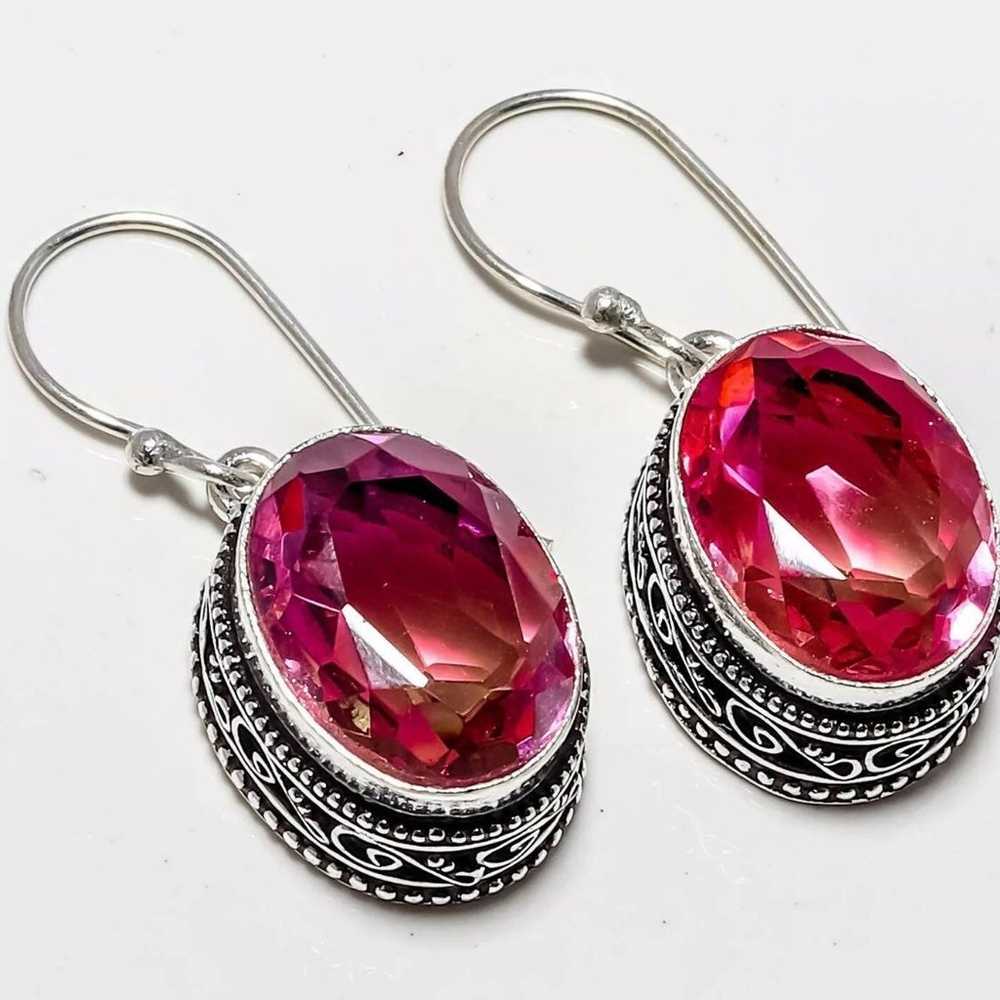 Bicolor Tourmaline Silver Earrings - image 2