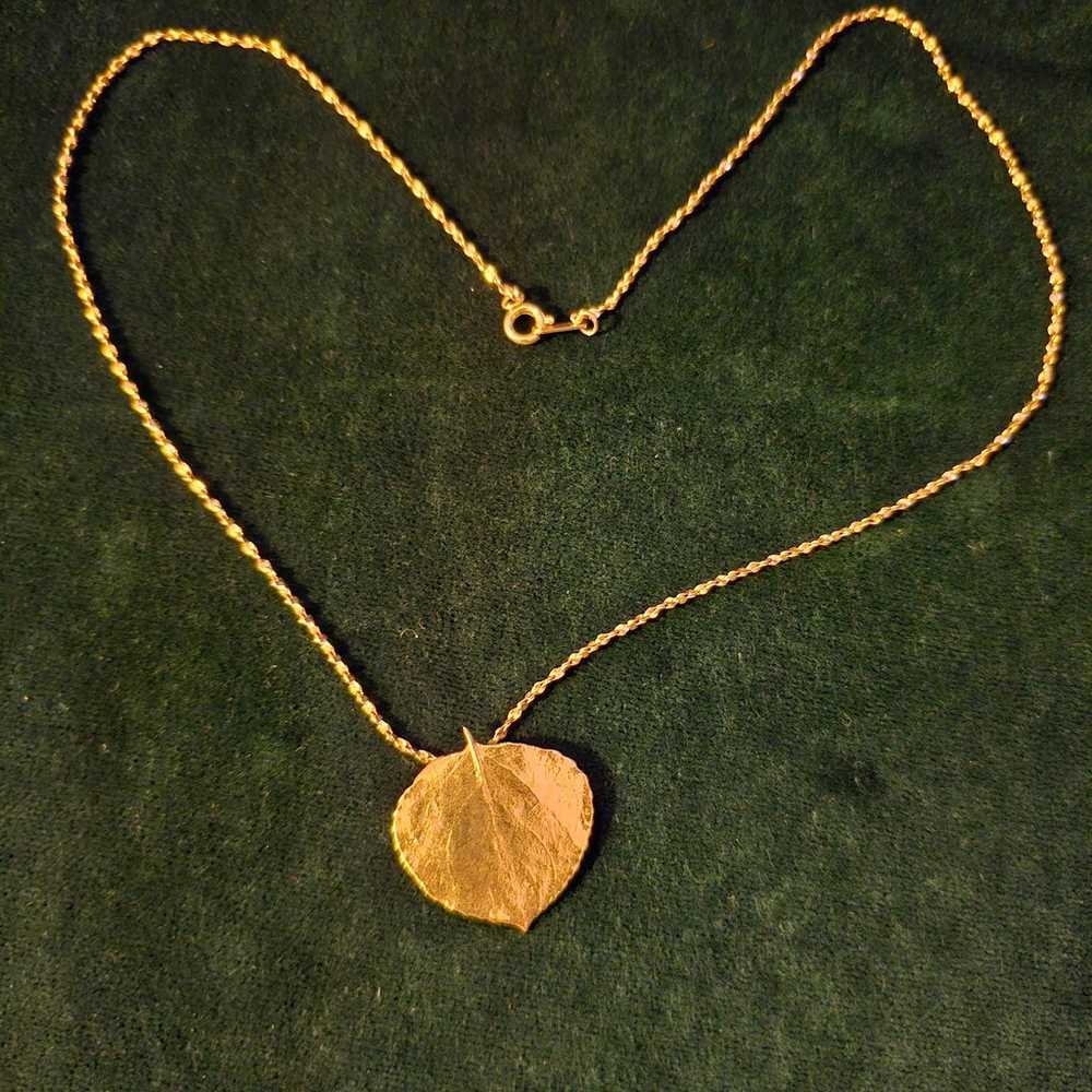 Eucalyptus Leaf Gold-tone Pendant Necklace - image 1