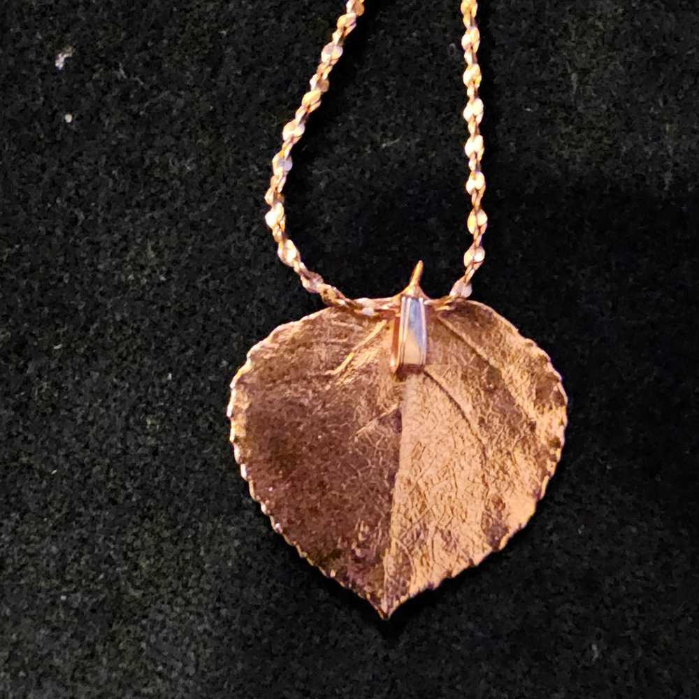 Eucalyptus Leaf Gold-tone Pendant Necklace - image 3