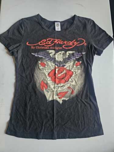 【美品】Ed Hardy スカル　Tシャツ　y2k グランジ　ビジュー　平成ラメ 美品】Ed Hardy スカル Tシャツ y2k グランジ ビジュー 平成ラメ