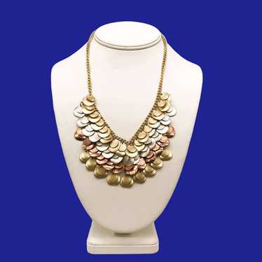 New Layered Coin Discs Bib Necklace Silver Copper… - image 1