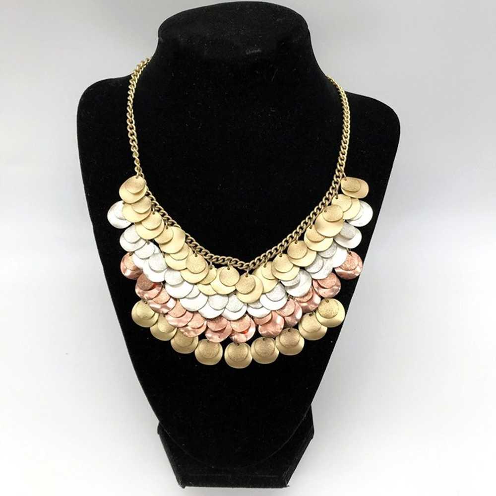 New Layered Coin Discs Bib Necklace Silver Copper… - image 2