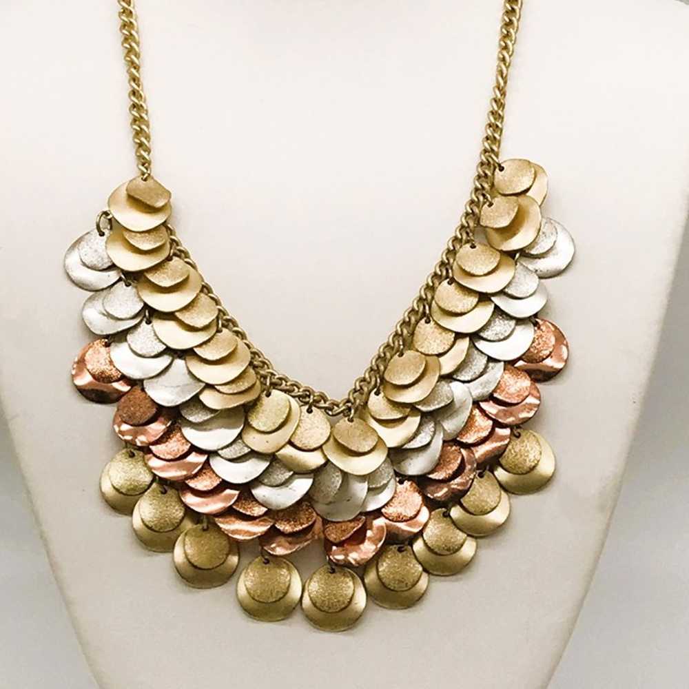 New Layered Coin Discs Bib Necklace Silver Copper… - image 3