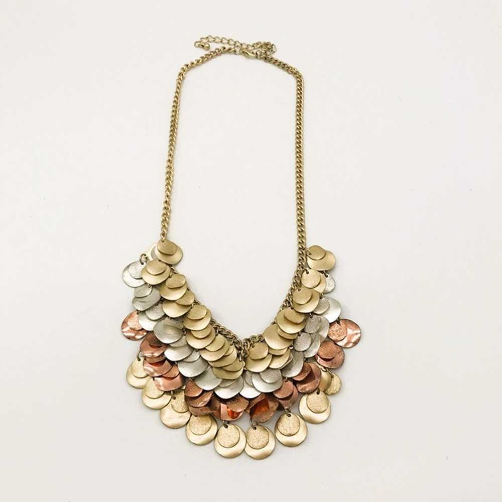 New Layered Coin Discs Bib Necklace Silver Copper… - image 4