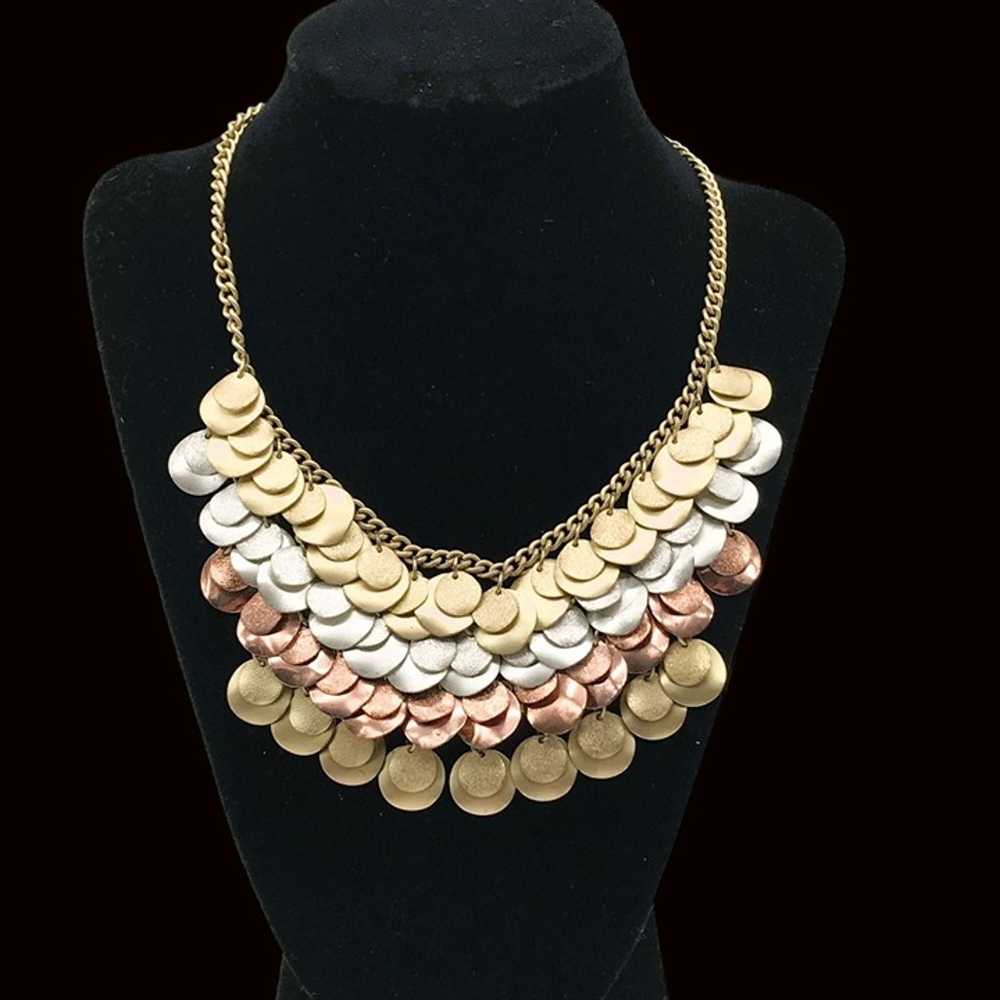 New Layered Coin Discs Bib Necklace Silver Copper… - image 7